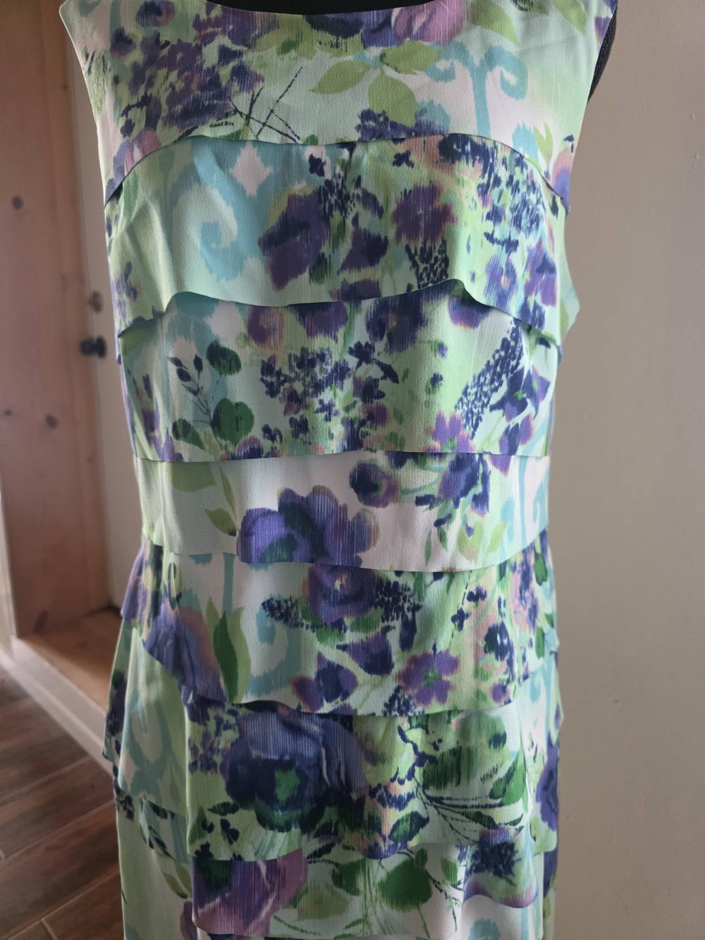 Sleeveless Floral Tiered Ruffle Dress in Mint and Purple